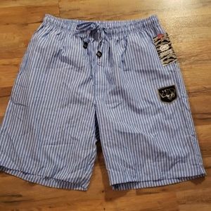 Blue and white striped lounge shorts